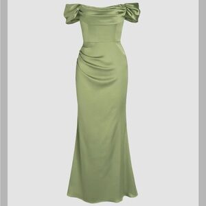 RUCHED OFF-SHOULDER SATIN MAXI CHIC DRESS XL PR1-1